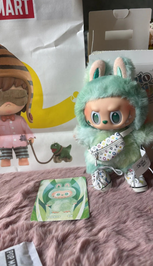 Labubu Green  designer costume with bags